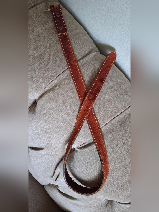 Holland  Vintage 90\' Rare Burgundy Leather Belt, Size 32, Rustic Brass Buckle. main image 7